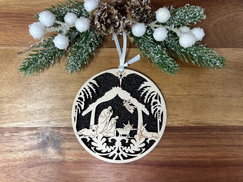 Round Black Nativity Ornament