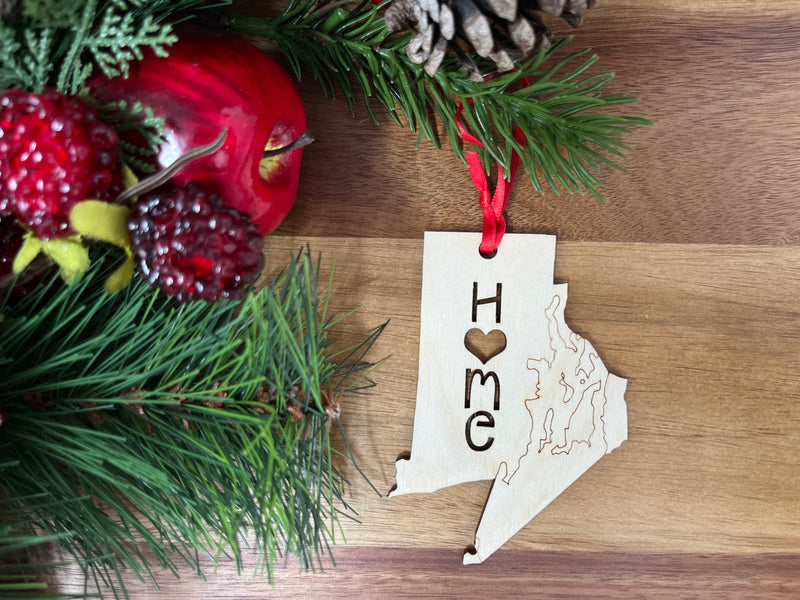 Rhode Island State Wood Christmas Ornament