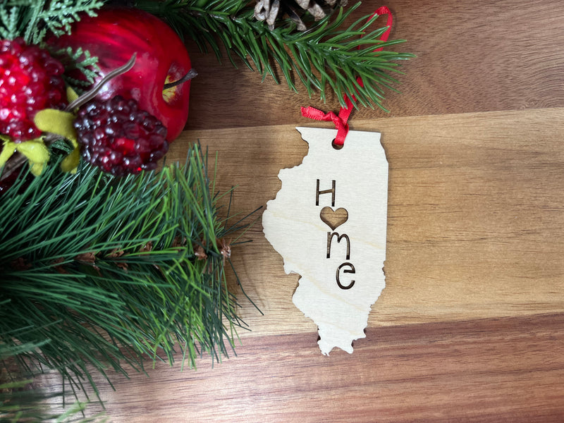 Illinois State Wood Christmas Ornament