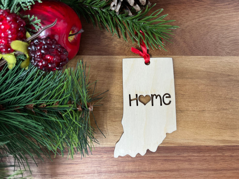 Indiana State Wood Christmas Ornament