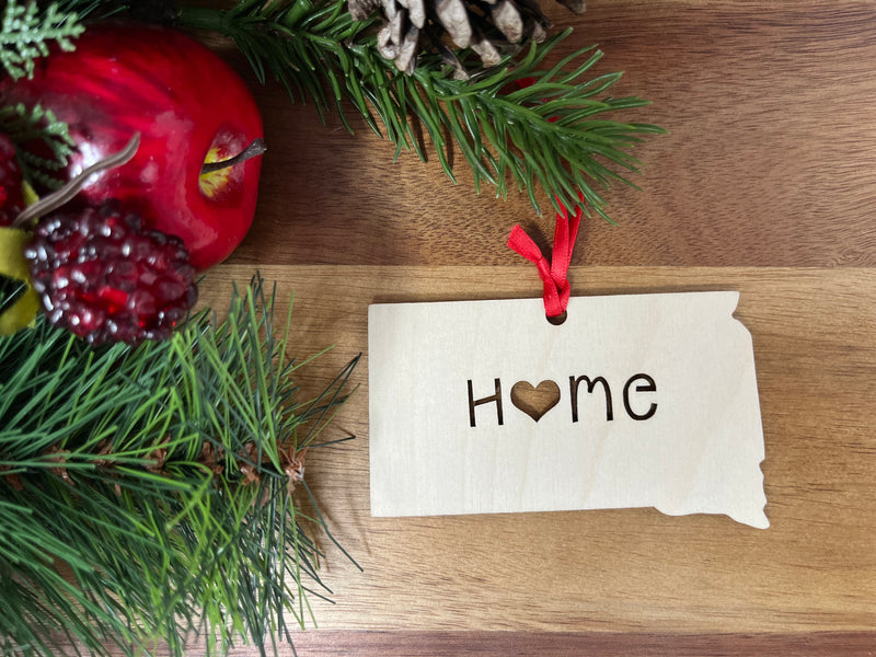 South Dakota State Wood Christmas Ornament