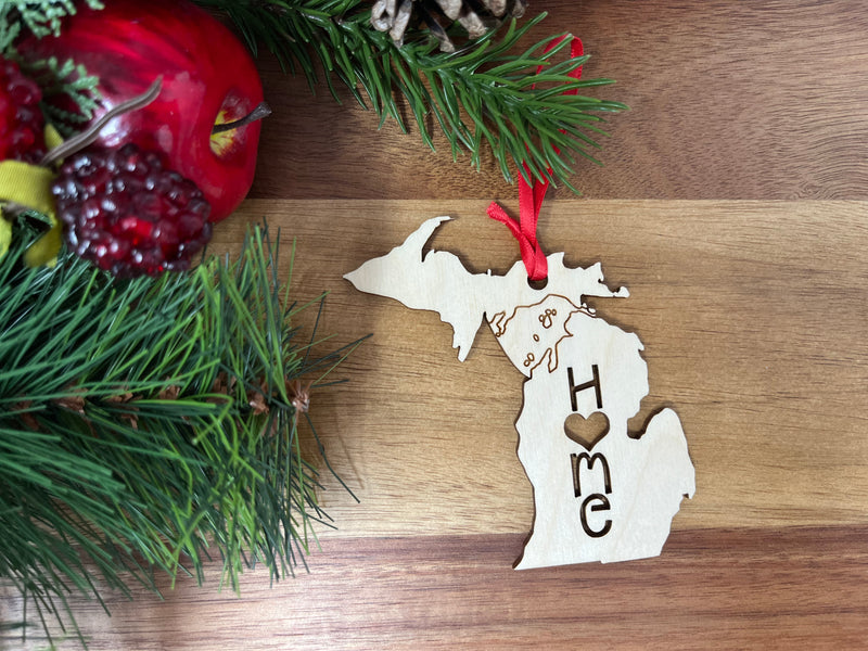 Michigan State Wood Christmas Ornament