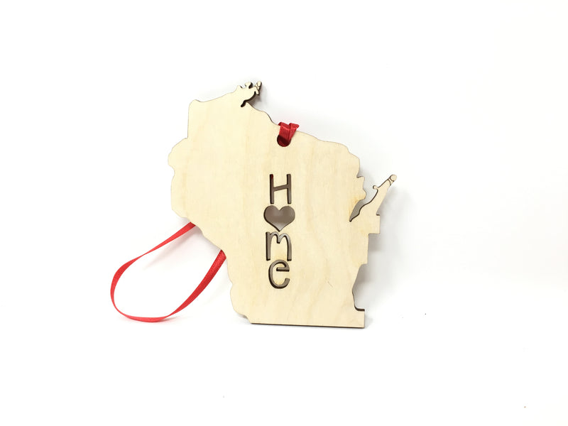 Wisconsin State Wood Christmas Ornament
