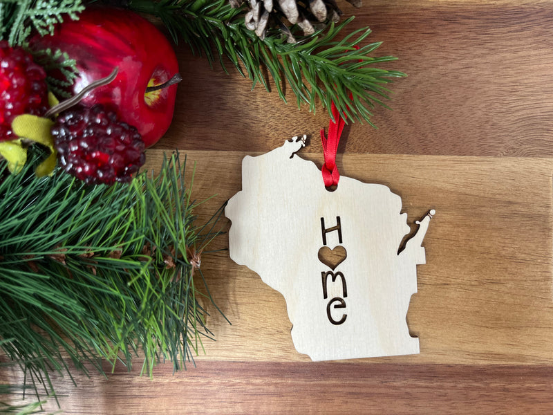 Wisconsin State Wood Christmas Ornament