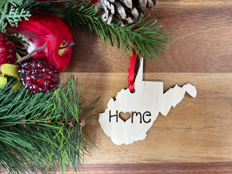 West Virginia State Wood Christmas Ornament